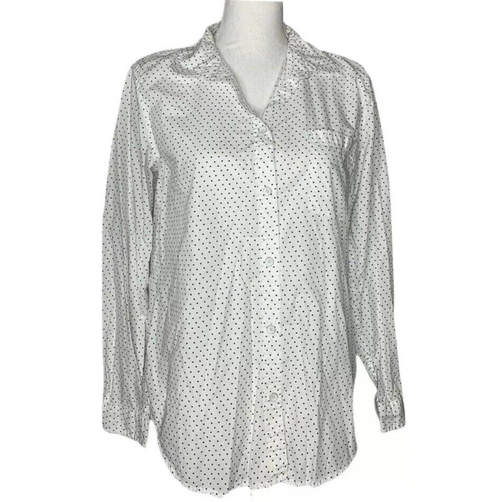 NEW Womens American Eagle Button Down Shirt White Navy Blue Hearts Prep Fit Sz S